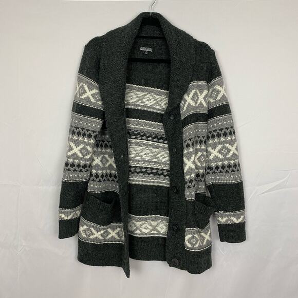 Nicole Miller Shawl Collar Cardigan Sweater, Wool Mix, Geometric Pattern, Size M - Picture 5 of 7